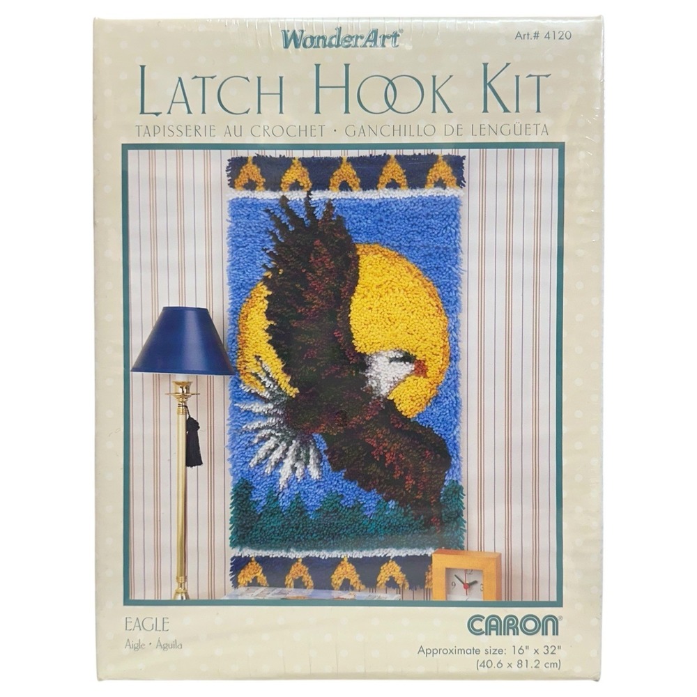 WonderArt EAGLE Latch Hook Kit 16" x 32" New Sealed 4120 Caron USA Southwestern‎